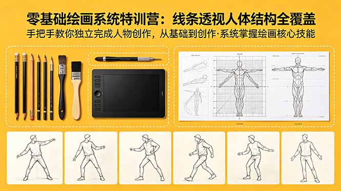 （18615期）零基础绘画系统特训营：线条透视人体结构全覆盖，手把手教你独立完成人物创作-知享资源网