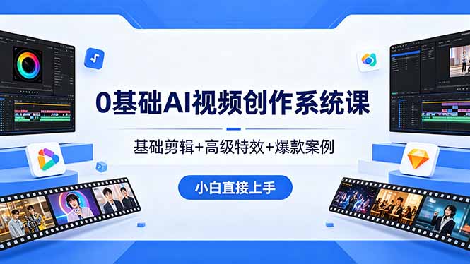 （18354期）0基础AI视频创作系统课，基础剪辑+高级特效+爆款案例，小白直接上手-知享资源网