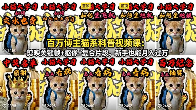 （18595期）百万博主猫系科普视频课：剪映关键帧+抠像+复合片段，新手也能月入过万-知享资源网