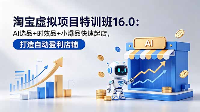 （18666期）淘宝虚拟项目特训班16.0：AI选品+时效品+小爆品快速起店，打造自动盈利店铺-知享资源网