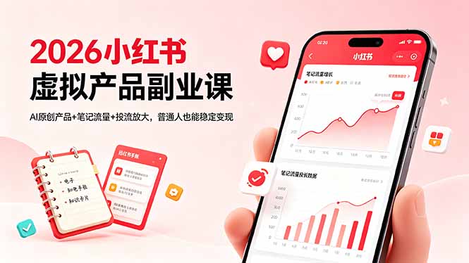 （18449期）2026小红书虚拟产品副业课，AI原创产品+笔记流量+投流放大，普通人也能稳定变现-知享资源网