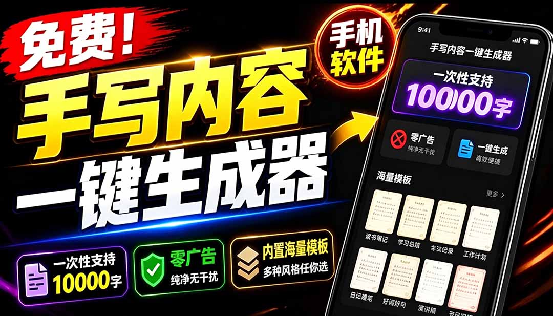 （18667期）超逼真手写字体一键生成器，纯免费离线运行，一次性支持10000字，零广告，内置海量模板-知享资源网