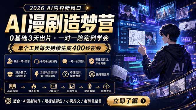 （18568期）AI漫剧造梦营：0基础3天出片，单个工具每天持续生成400秒视频-知享资源网