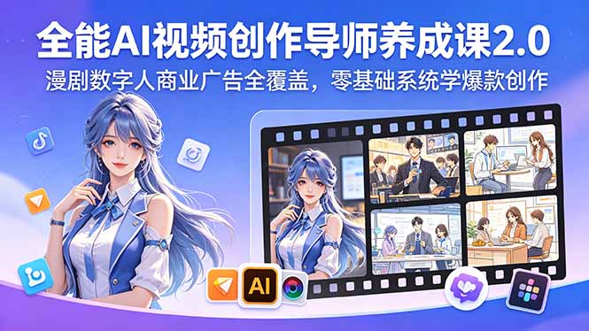 （18505期）全能AI视频创作导师养成课2.0，漫剧数字人商业广告全覆盖，零基础系统学爆款创作-知享资源网