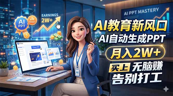 （18330期）AI教育新风口，AI自动生成PPT，月入2W+，无脑赚，告别打工-知享资源网