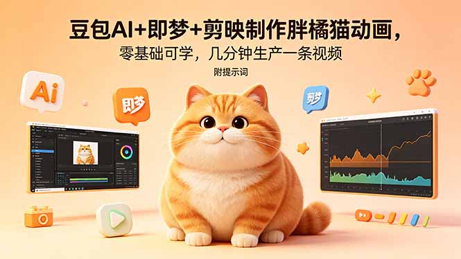（18431期）豆包AI+即梦+剪映制作胖橘猫动画，零基础可学，几分钟生产一条视频，附提示词-知享资源网