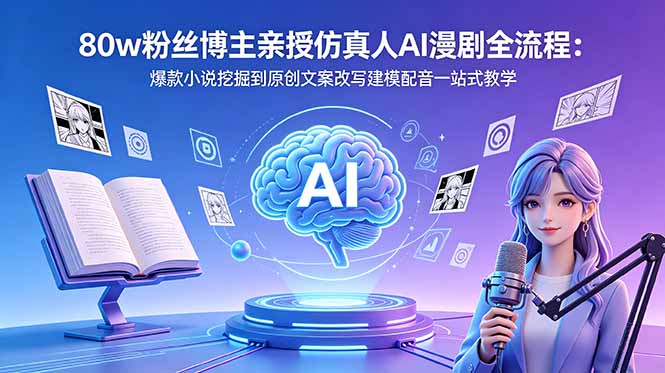 （18581期）80w粉丝博主亲授仿真人AI漫剧全流程：爆款小说挖掘到原创文案改写建模配音一站式教学-知享资源网