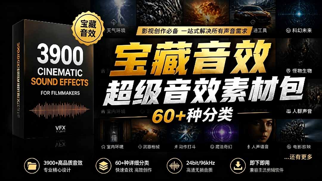 （18660期）宝藏音效合集包！60+多种音效分类，共计3900个，分类清晰，全中文分类，高品质剪辑音效素材包-知享资源网