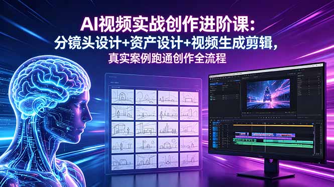 （18596期）AI视频实战创作进阶课：分镜头设计+资产设计+视频生成剪辑，真实案例跑通创作全流程-知享资源网