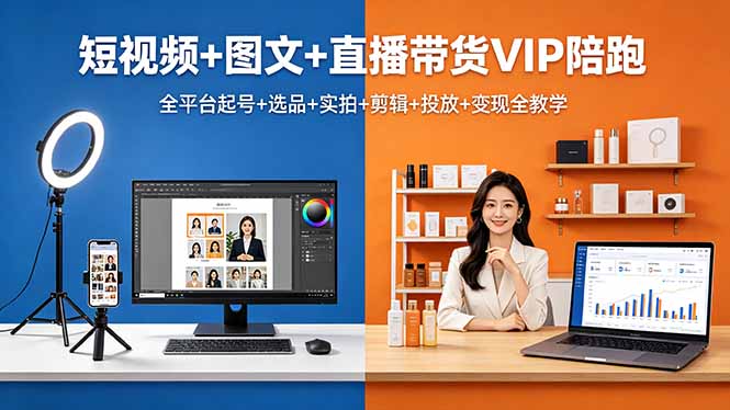 （18319期）短视频+图文+直播带货VIP陪跑，全平台起号+选品+实拍+剪辑+投放+变现全教学-知享资源网