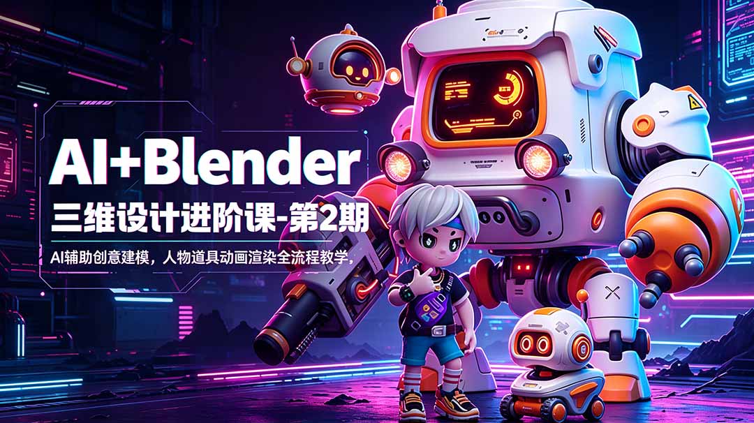 （18586期）AI+Blender三维设计进阶课-第2期：AI辅助创意建模，人物道具动画渲染全流程教学-知享资源网
