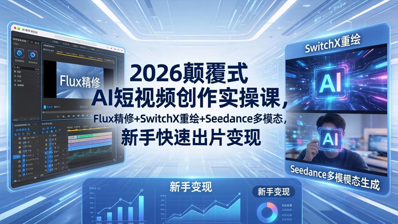 （18449期）2026颠覆式 AI短视频创作课-5月更新，Flux精修+SwitchX重绘+Seedance多模态，新手快速出片变现-知享资源网