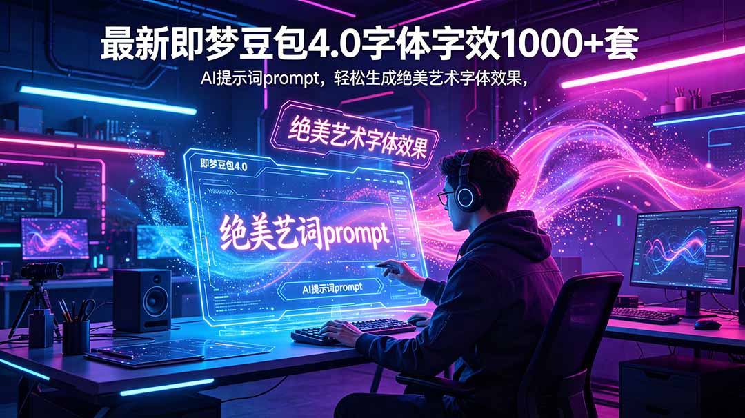 (18650期)最新即梦豆包4.0字体字效1000+套,AI提示词prompt,轻松生成绝美艺术字体效果-知享资源网