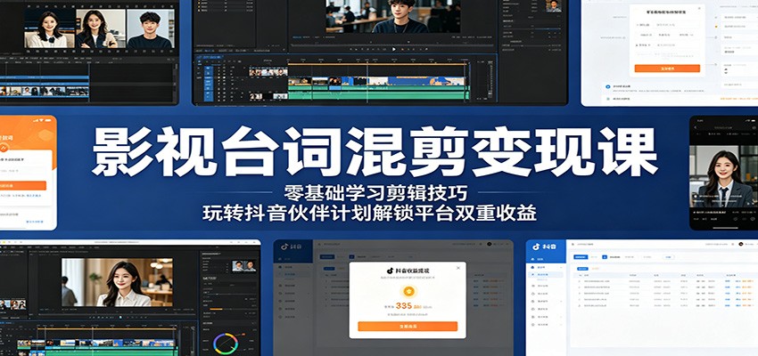 影视台词混剪变现课：零基础学习剪辑技巧，玩转抖音伙伴计划解锁平台双重收益-知享资源网