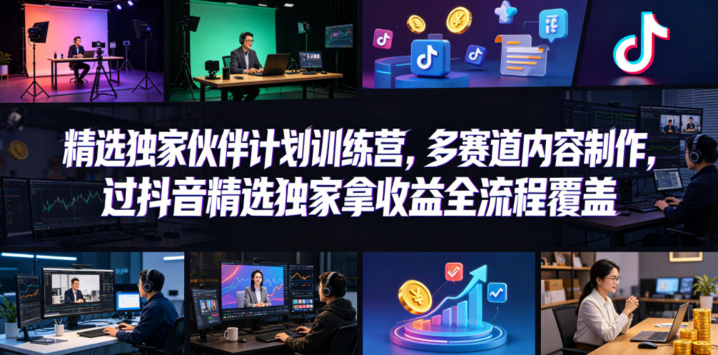 小豁食堂精选独家伙伴计划训练营，多赛道内容制作，过抖音精选独家拿收益全流程覆盖-知享资源网