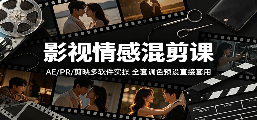 影视情感混剪课：AE/PR/剪映多软件实操，全套调色预设直接套用-知享资源网