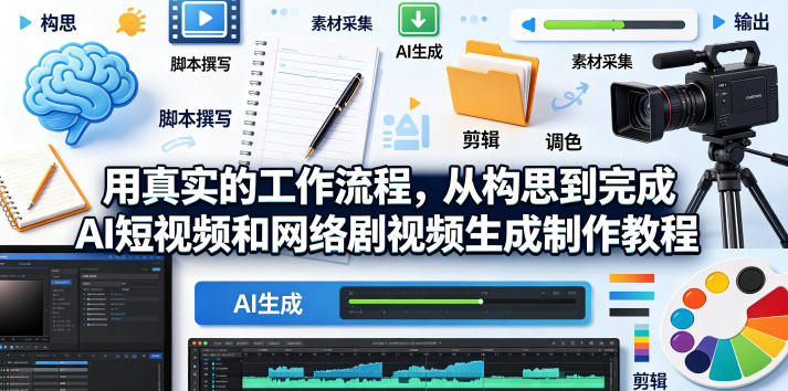 用真实的工作流程，从构思到完成AI短视频和网络剧视频生成制作教程-中英字幕-知享资源网