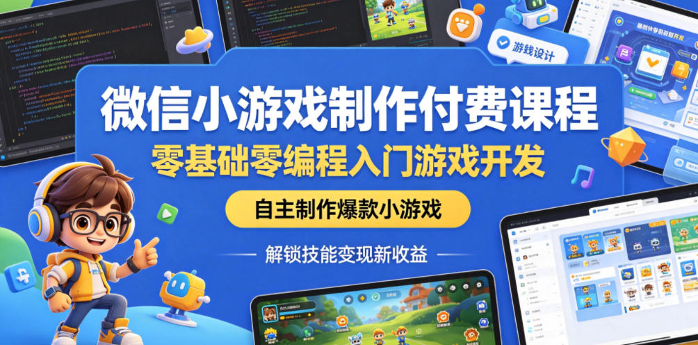 微信小游戏制作付费课程，零基础零编程入门游戏开发，自主制作爆款小游戏，解锁技能变现新收益-知享资源网