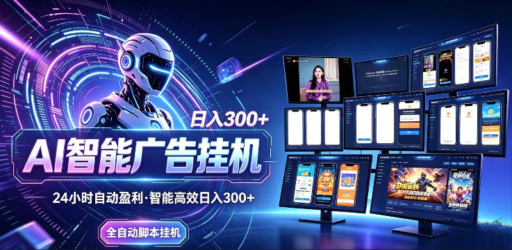 AI智能广告挂G项目，无需人工，单机稳定日入200+，可矩阵放大，24小时不间断刷广告賺收益【揭秘】-知享资源网