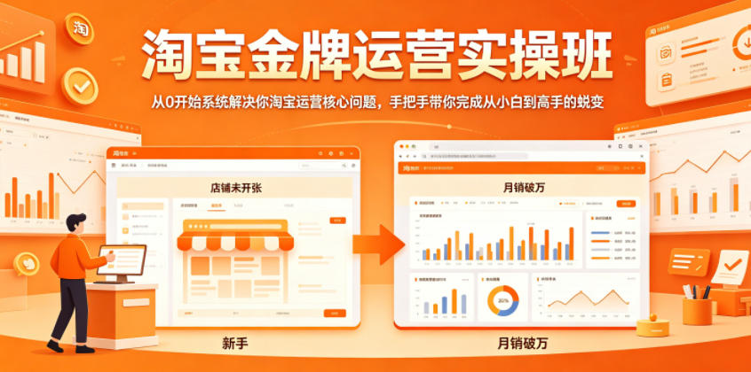 淘宝金牌运营实操班，从0开始系统解决你淘宝运营核心问题，手把手带你完成从小白到高手的蜕变-知享资源网