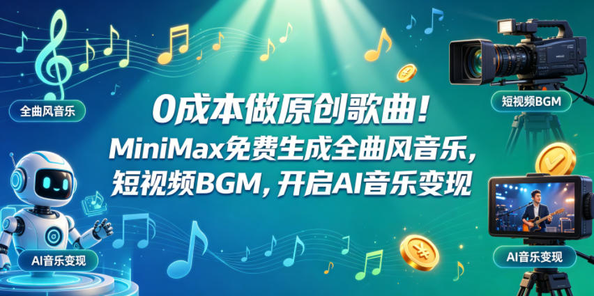 0成本做原创歌曲！MiniMax免费生成全曲风音乐，短视频BGM，开启AI音乐变现-知享资源网