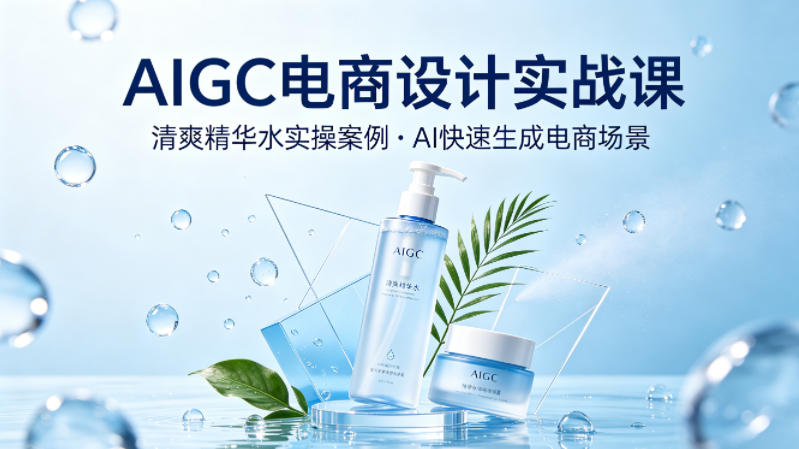 AIGC电商设计实战课，以清爽精华水为实操案例，教你用AI快速生成电商场景-知享资源网