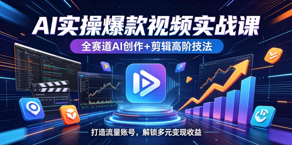 AI实操爆款视频实战课，全赛道AI创作+剪辑高阶技法，打造流量账号，解锁多元变现收益-知享资源网