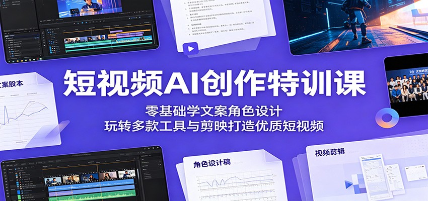 短视频AI创作特训课：零基础学文案角色设计，玩转多款工具与剪映打造优质短视频-知享资源网