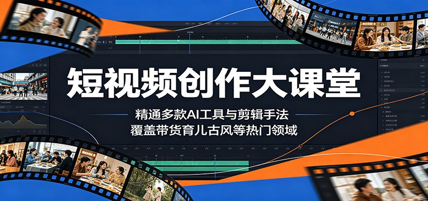 短视频创作大课堂:精通多款AI工具与剪辑手法,覆盖带货、育儿、古风等热门领域-知享资源网