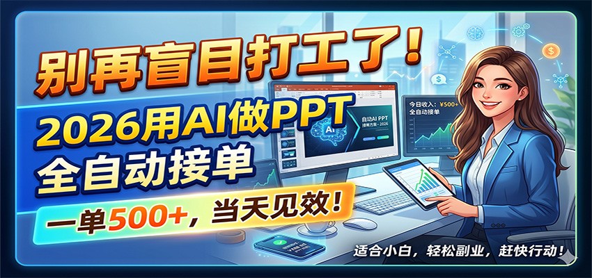 别再盲目打工了！2026用AI做PPT全自动接单，一单5张+，当天见效！-知享资源网