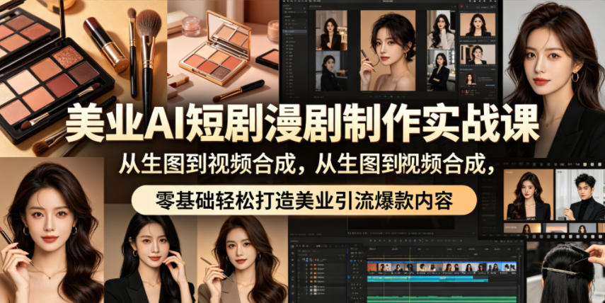 美业AI短剧漫剧制作实战课，从生图到视频合成，零基础轻松打造美业引流爆款内容-知享资源网