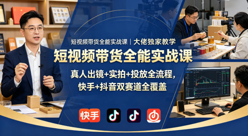 短视频带货全能实战课｜大佬独家教学，真人出镜+实拍+投放全流程，快手+抖音双赛道全覆盖-知享资源网