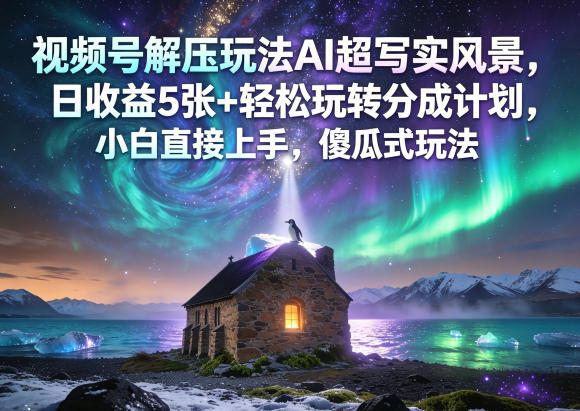 视频号解压玩法AI超写实风景，日收益5张+轻松玩转分成计划，小白直接上手，傻瓜式玩法-知享资源网