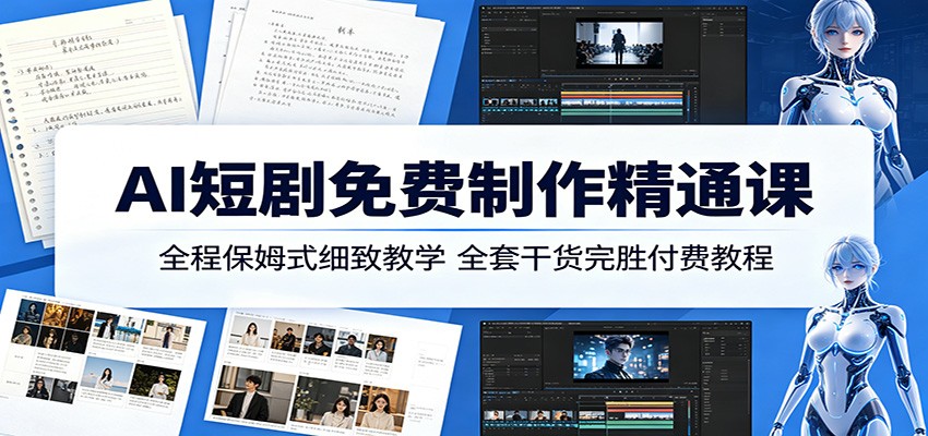 AI短剧免费制作精通课：全程保姆式细致教学，全套干货完胜付费教程-知享资源网