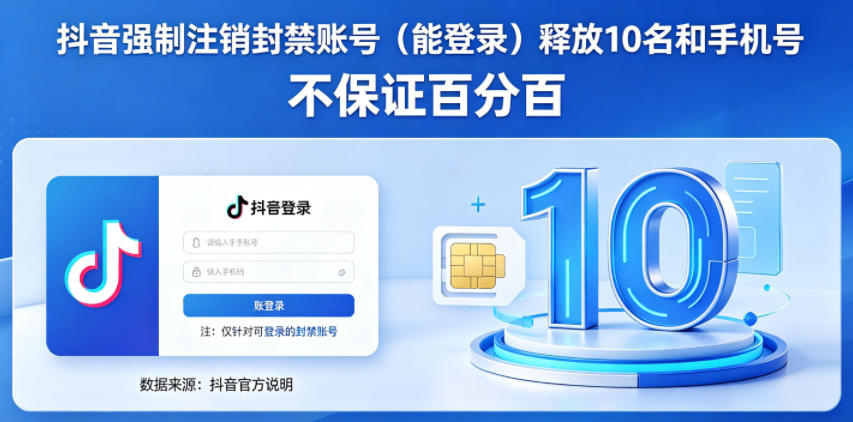 抖音强制注销F禁账号(能登录)释放10名和手机号,不保证百分百-知享资源网