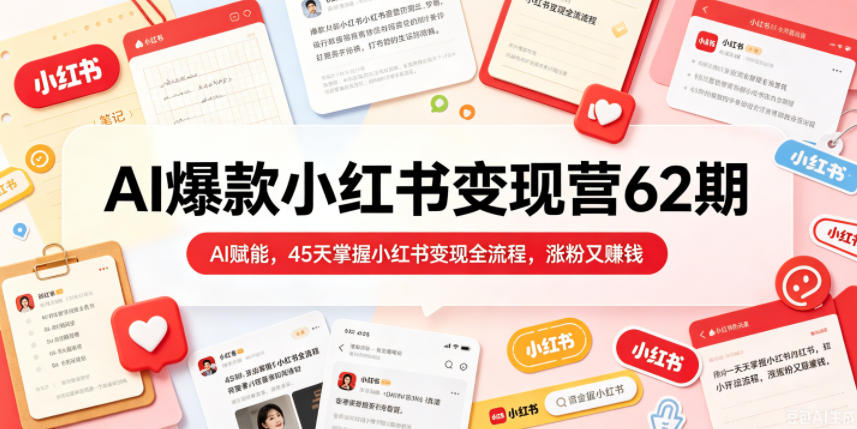 AI爆款小红书变现营62期2026年5月，AI赋能，45天掌握小红书变现全流程，涨粉又賺钱-知享资源网
