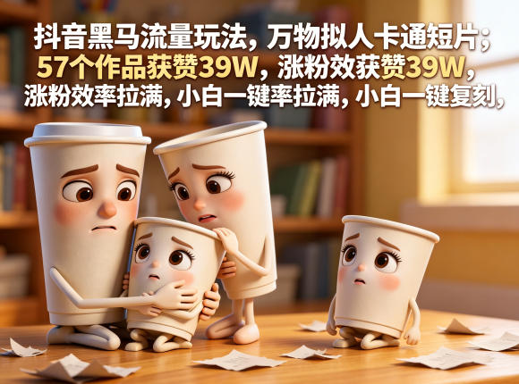 抖音黑马流量玩法，万物拟人卡通短片，57个作品获赞39W，涨粉效率拉满，小白一键复刻，保姆级拆解-知享资源网