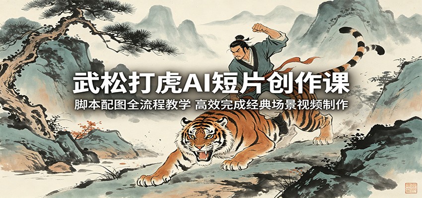 武松打虎AI短片创作课：脚本配图全流程教学，高效完成经典场景视频制作-知享资源网