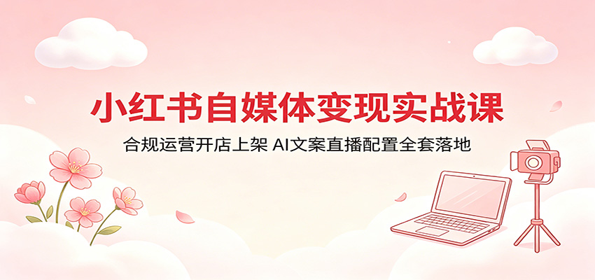 小红书自媒体变现实战课：合规运营开店上架，AI文案直播配置全套落地-知享资源网