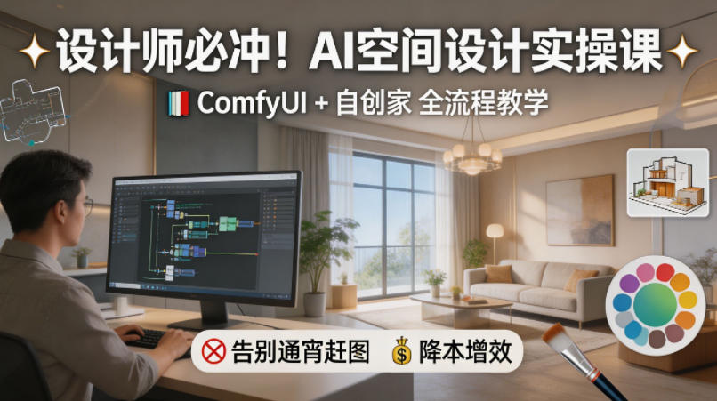 设计师必冲！AI空间设计实操课，ComfyUI+自创家全教学，告别通宵赶图，降本增效-知享资源网
