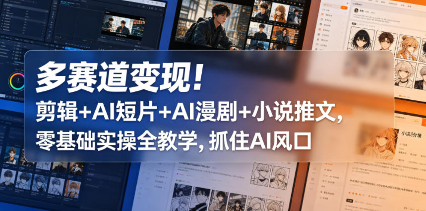 多赛道变现!剪辑+AI短片+AI漫剧+小说推文,零基础实操全教学,抓住AI风口-知享资源网