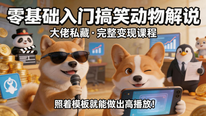 零基础入门搞笑动物解说，大佬私藏完整变现课程，照着模板就能做出高播放-知享资源网