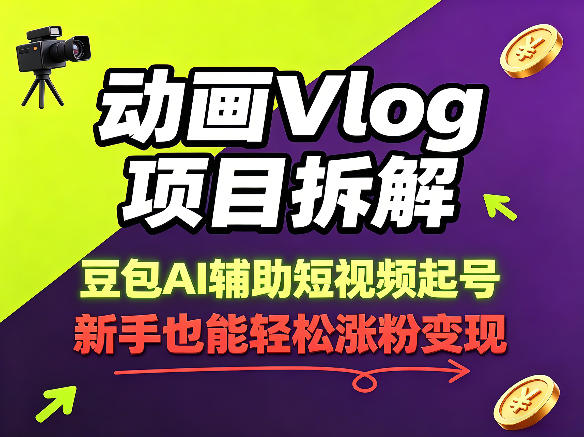 动画Vlog项目拆解，豆包AI辅助短视频起号，新手也能轻松涨粉，43条作品涨粉8.3W-知享资源网