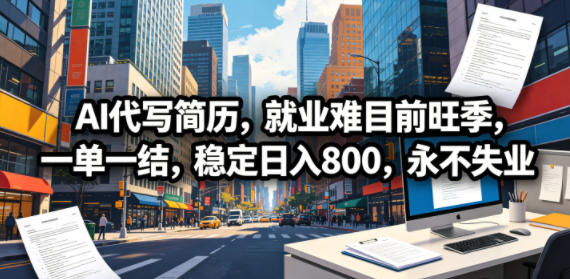 AI代写简历，就业难目前旺季，一单一结，稳定日入800，永不失业-知享资源网