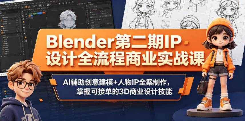 Blender第二期IP设计全流程商业实战课，AI辅助创意建模+人物IP全案制作，掌握可接单的3D商业设计技能-知享资源网