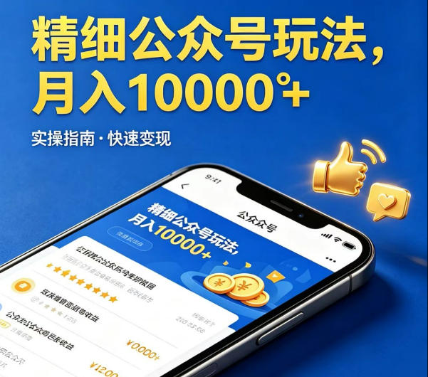 精细化公众号玩法，我们给你提供文章，你来负责发布，收益可观，月入1W+【揭秘】-知享资源网