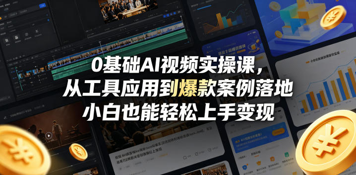 0基础AI视频实操课，从工具应用到爆款案例落地，小白也能轻松上手变现-知享资源网