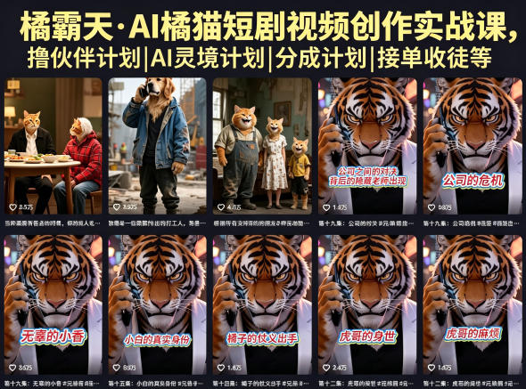 橘霸天·AI橘猫短剧视频创作实战课，撸伙伴计划|AI灵境计划|分成计划|接单收徒等-知享资源网
