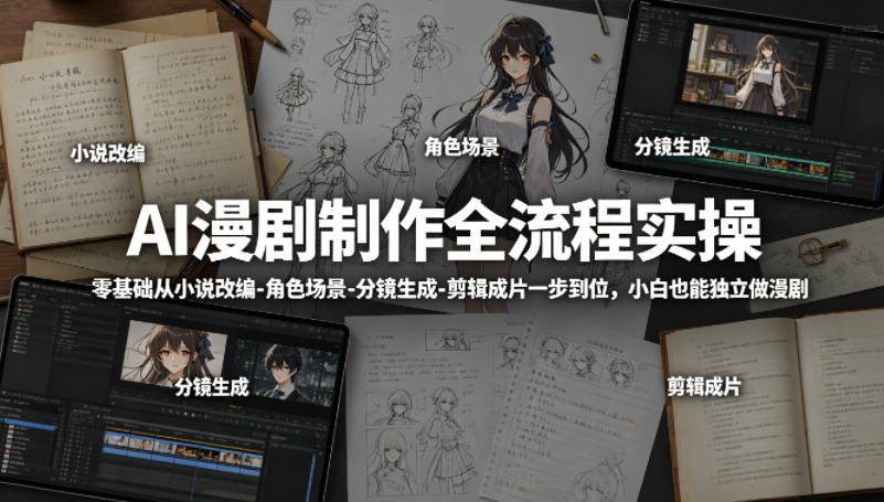 AI漫剧制作全流程实操，零基础从小说改编-角色场景-分镜生成-剪辑成片一步到位，小白也能独立做漫剧-知享资源网