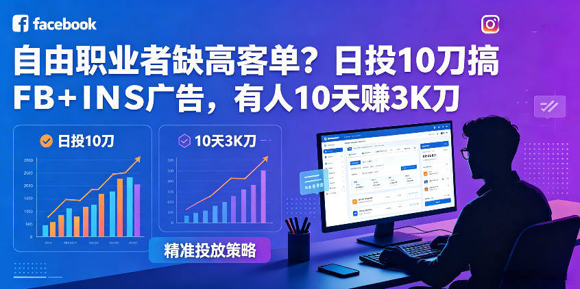 自由职业者缺高客单？日投10刀搞FB+INS广告，有人10天赚3K刀！【原创双语字幕】-知享资源网